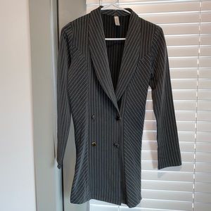 Striped double breasted long blazer